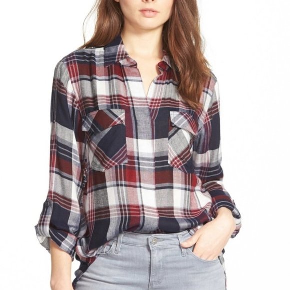 Sam Edelman 'Riley' Lace Back Plaid Shirt Small‎ - Picture 1 of 10